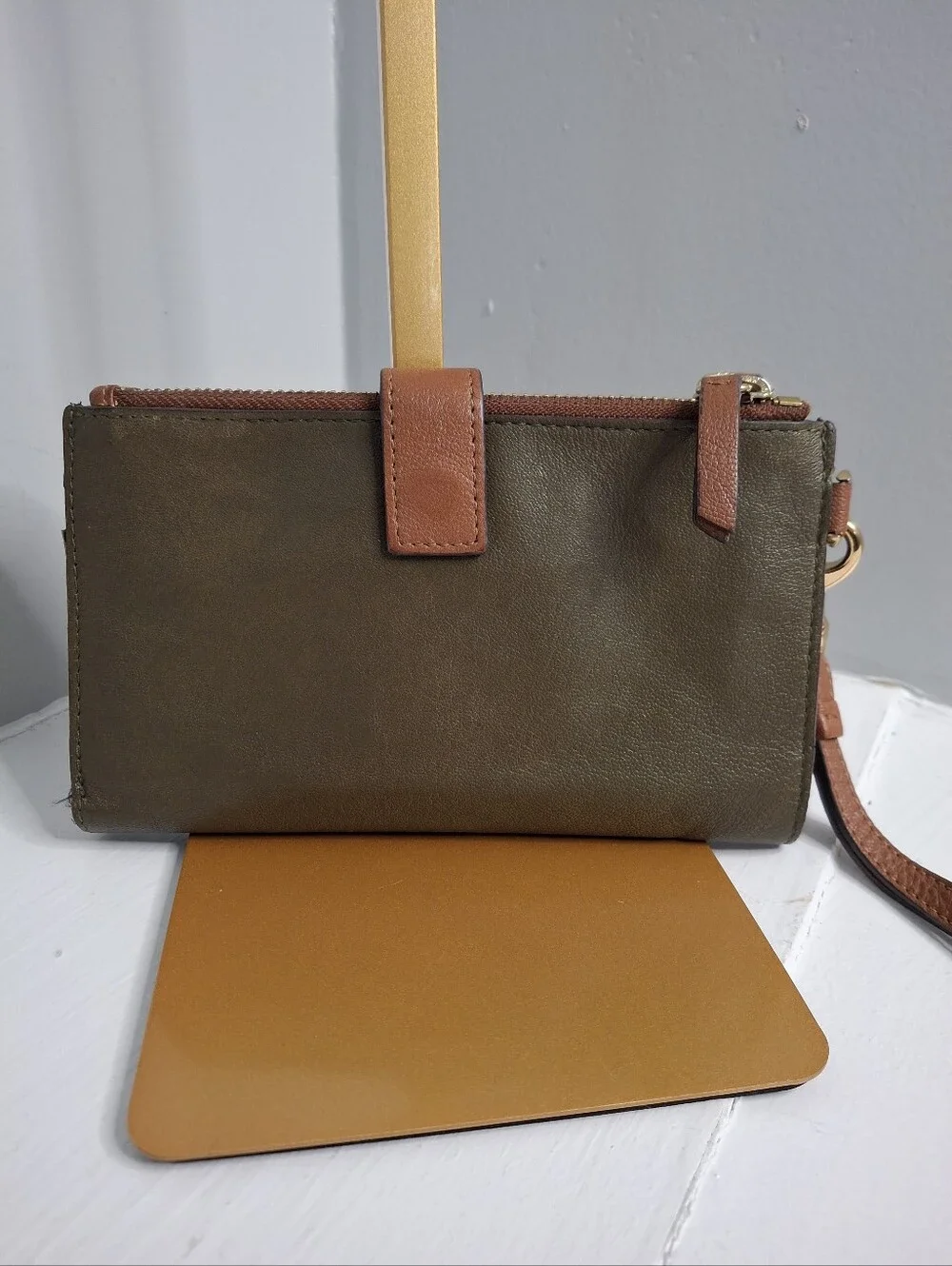 Thacker Leather Colorblock Zip Around Wristlet Wallet Organizer
